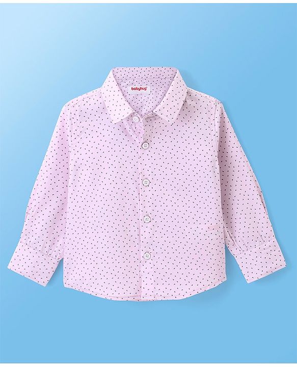 Babyhug Full Sleeves Party Wear Shirt with Bow Butterfly Print - Light Pink