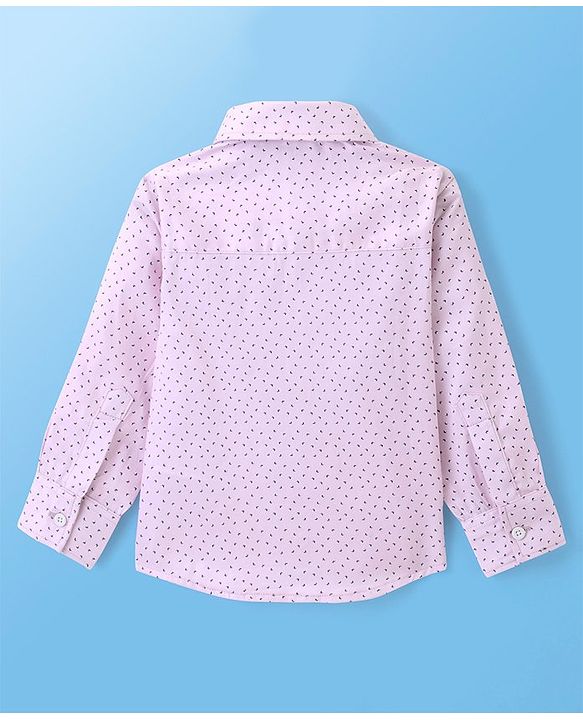 Babyhug Full Sleeves Party Wear Shirt with Bow Butterfly Print - Light Pink