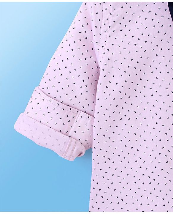 Babyhug Full Sleeves Party Wear Shirt with Bow Butterfly Print - Light Pink