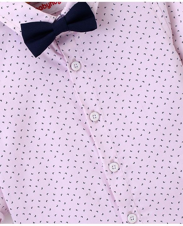 Babyhug Full Sleeves Party Wear Shirt with Bow Butterfly Print - Light Pink