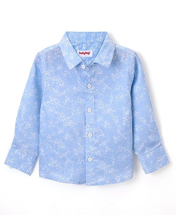 Babyhug Full Sleeves Party Wear Shirt with Bow & Suspender Floral Print - Blue