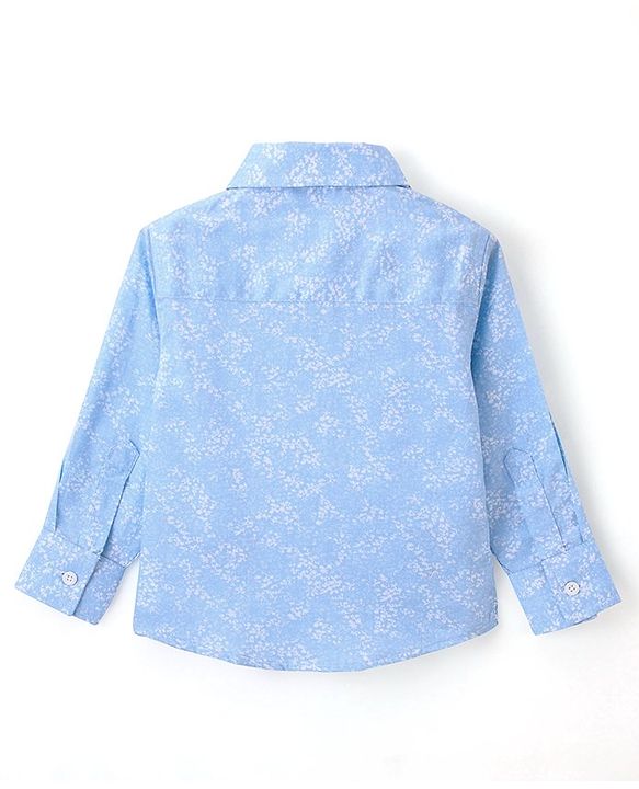 Babyhug Full Sleeves Party Wear Shirt with Bow & Suspender Floral Print - Blue