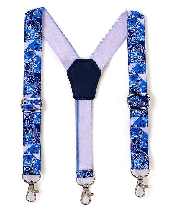 Babyhug Full Sleeves Party Wear Shirt with Bow & Suspender Floral Print - Blue