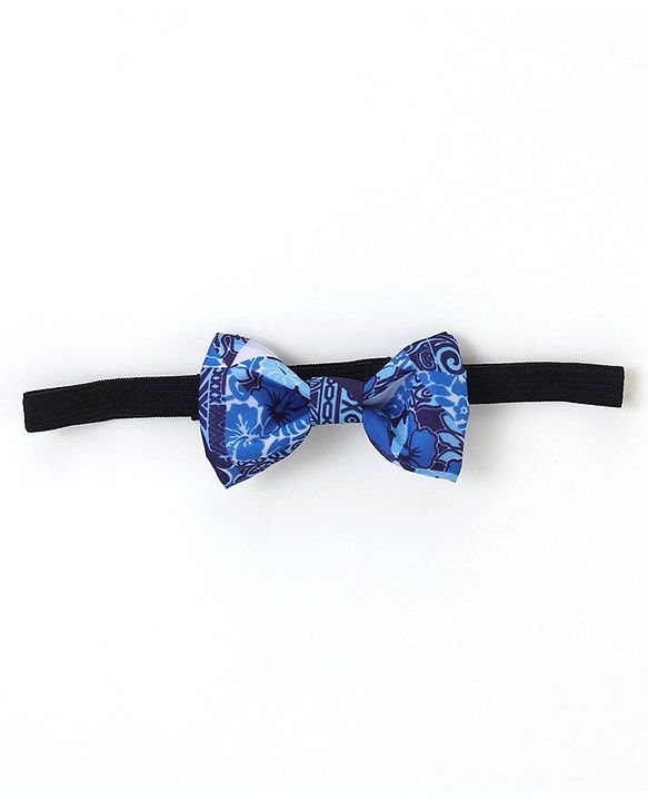 Babyhug Full Sleeves Party Wear Shirt with Bow & Suspender Floral Print - Blue