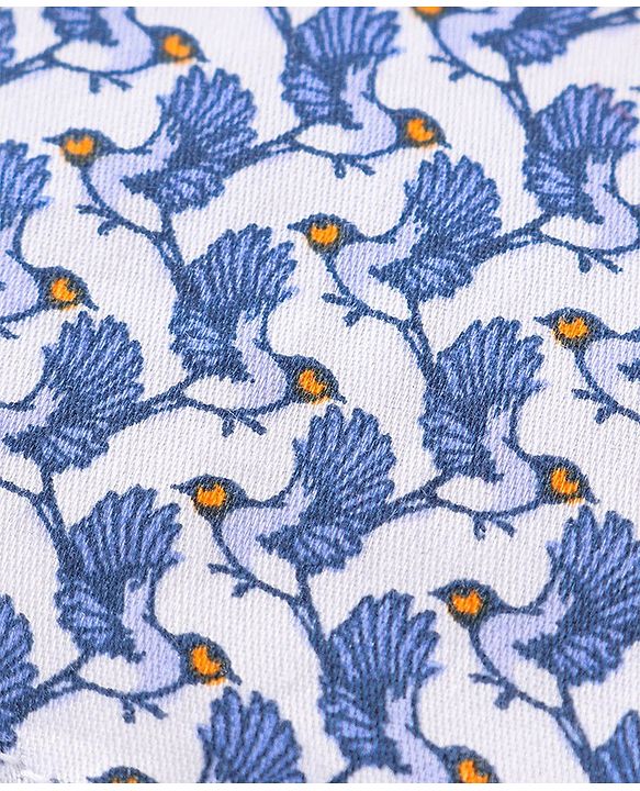 Babyhug Full Sleeves Party Shirt with Bow & Suspender Bird Print - Blue