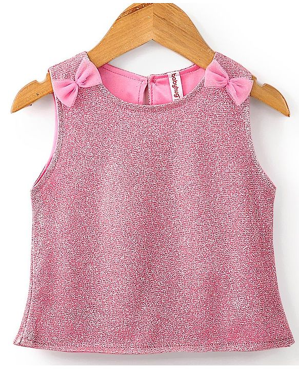 Babyhug Sleeveless Party Wear Skirt & Top Set With Bow Applique - Pink
