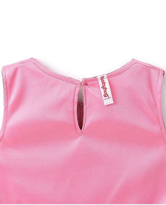Babyhug Sleeveless Party Wear Skirt & Top Set With Bow Applique - Pink