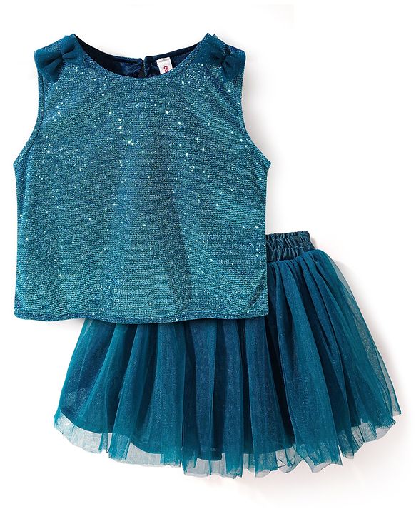 Babyhug Sleeveless Party Wear Skirt & Top Set With Bow Applique - Pink