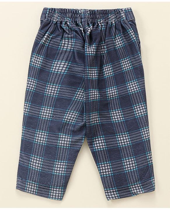 Babyhug Cotton Full Sleeves Party Wear Suit With Blazer Checkered - Navy Blue