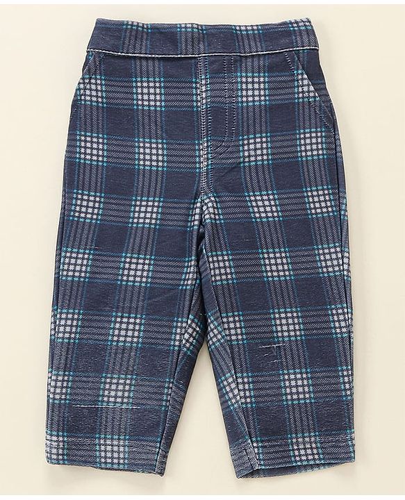 Babyhug Cotton Full Sleeves Party Wear Suit With Blazer Checkered - Navy Blue