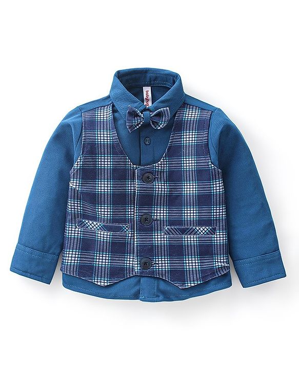 Babyhug Cotton Full Sleeves Party Wear Suit With Blazer Checkered - Navy Blue
