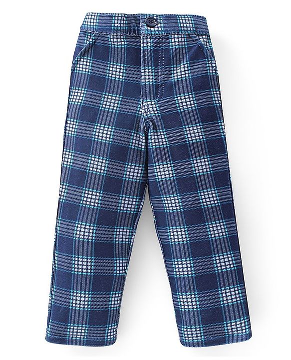 Babyhug Cotton Full Sleeves Party Wear Suit With Blazer Checkered - Navy Blue
