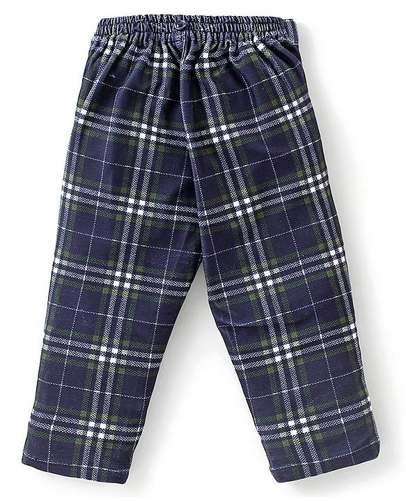 Babyhug Full Sleeves Solid Colour Shirt with Checks Trouser Cap Bow & Suspenders Set - Green & Navy Blue