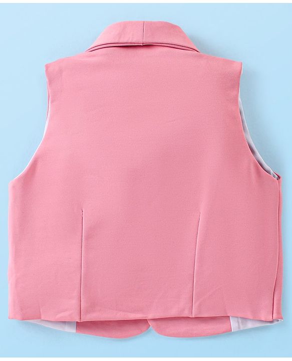 Babyhug Knit Full Sleeves Solid Color Party Suit with Stretch Waistcoat & Cap -  Pink & White