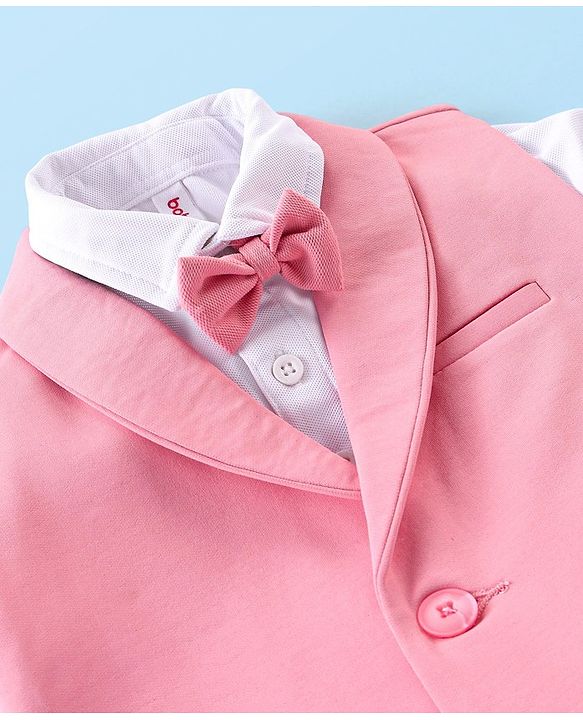 Babyhug Knit Full Sleeves Solid Color Party Suit with Stretch Waistcoat & Cap -  Pink & White