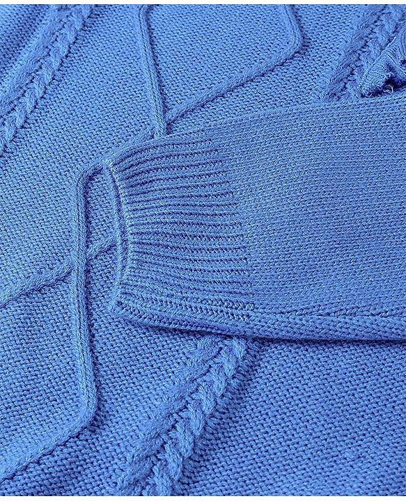 Pine Kids Full Sleeves Sweater With Cable Knit Ruffle Solid Colour - Blue