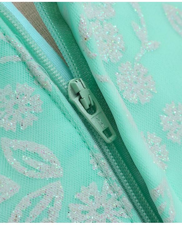 Babyhug Woven Sleeveless Party Frock with Floral Corsage & Glitter Print - Mint