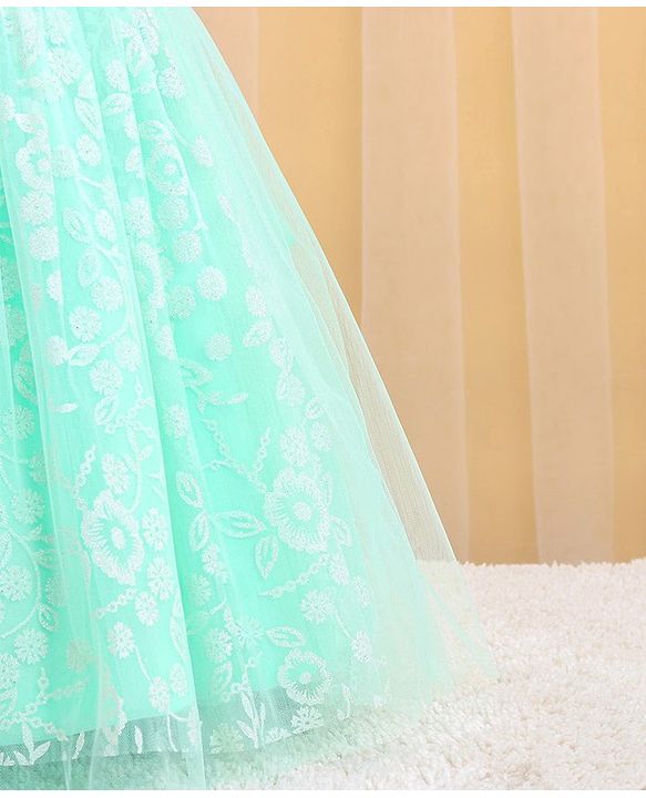 Babyhug Woven Sleeveless Party Frock with Floral Corsage & Glitter Print - Mint