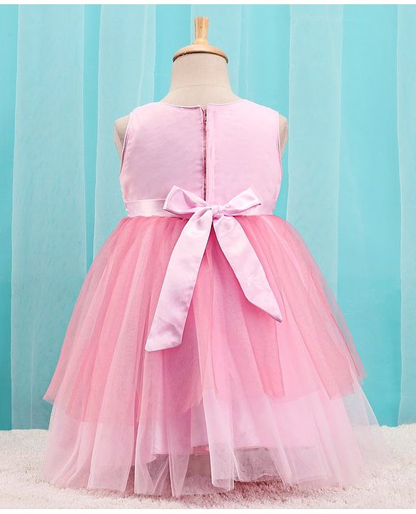 Babyhug Woven Sleeveless Sequined Party Dress with Floral Corsage & Net Detailing - Dusty Pink