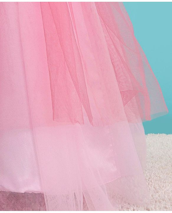 Babyhug Woven Sleeveless Sequined Party Dress with Floral Corsage & Net Detailing - Dusty Pink