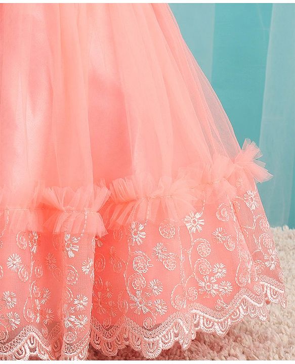 Babyhug Sleeveless Floral Lace & Mesh Party Frock - Peach