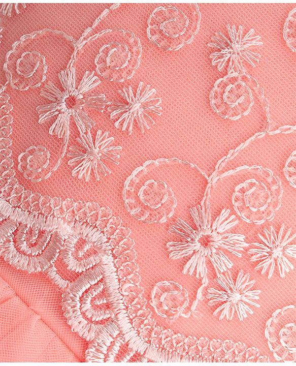 Babyhug Sleeveless Floral Lace & Mesh Party Frock - Peach