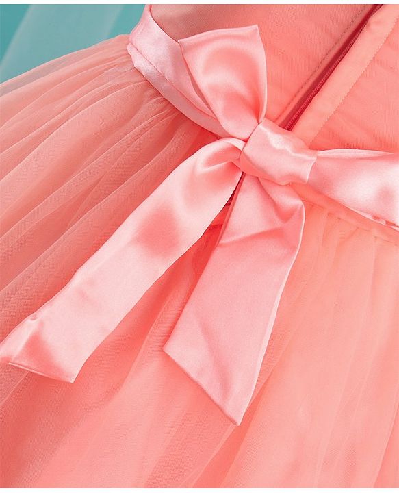 Babyhug Sleeveless Floral Lace & Mesh Party Frock - Peach
