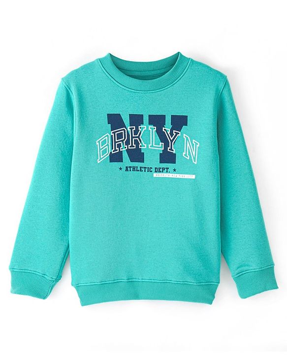 Pinekids Cotton Knit Biowashed Full Sleeves Sweatshirt With Text Print - Blue