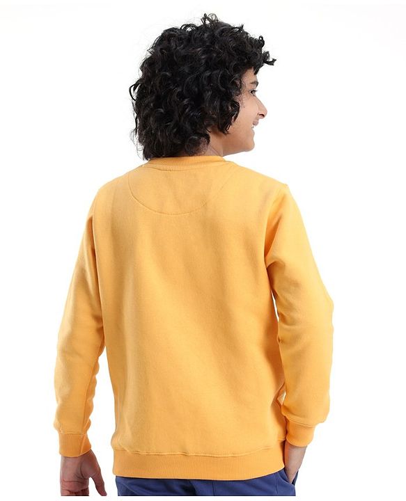 Pine Kids Full Sleeves Round Neck Biowashed Sweatshirt Text Print - Yellow