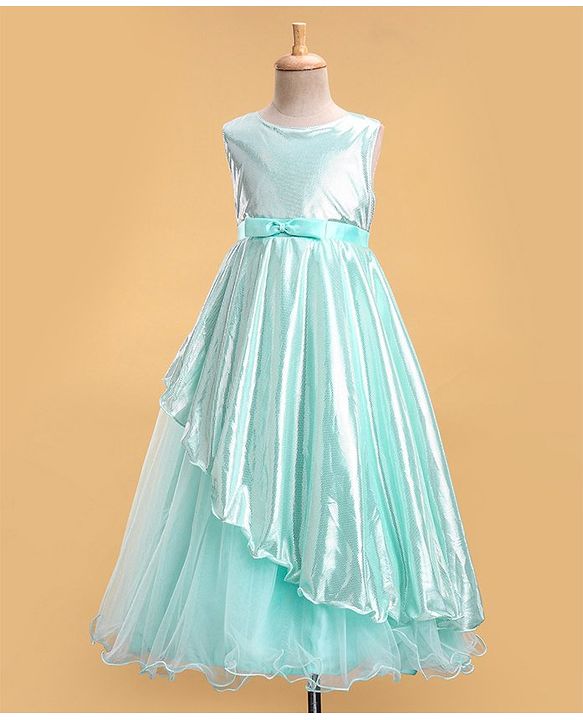 Babyhug Woven Sleeveless Metallic & Mesh Party Gown - Mint