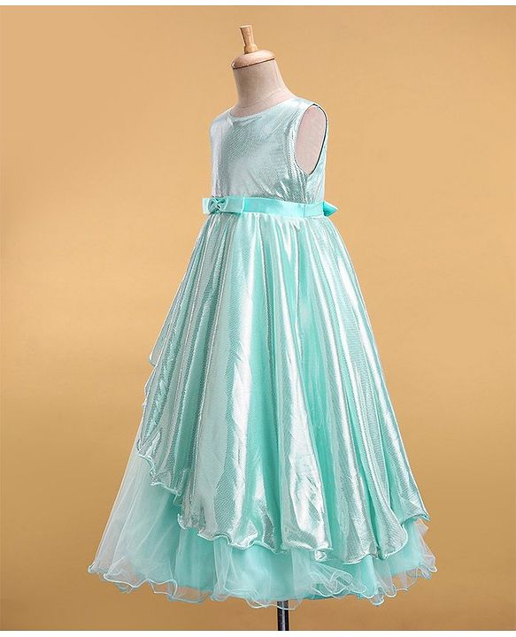 Babyhug Woven Sleeveless Metallic & Mesh Party Gown - Mint