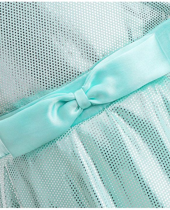 Babyhug Woven Sleeveless Metallic & Mesh Party Gown - Mint