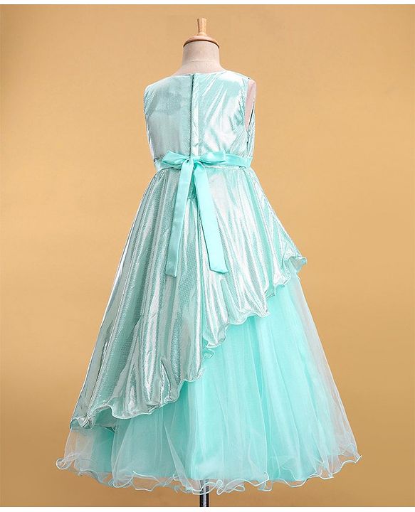Babyhug Woven Sleeveless Metallic & Mesh Party Gown - Mint