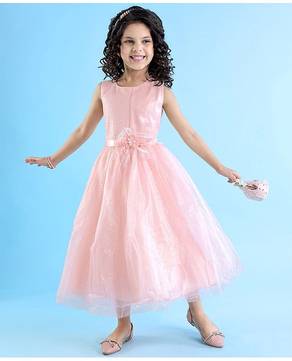Babyhug Woven Sleeveless Glittery Party Frock - Blush Pink