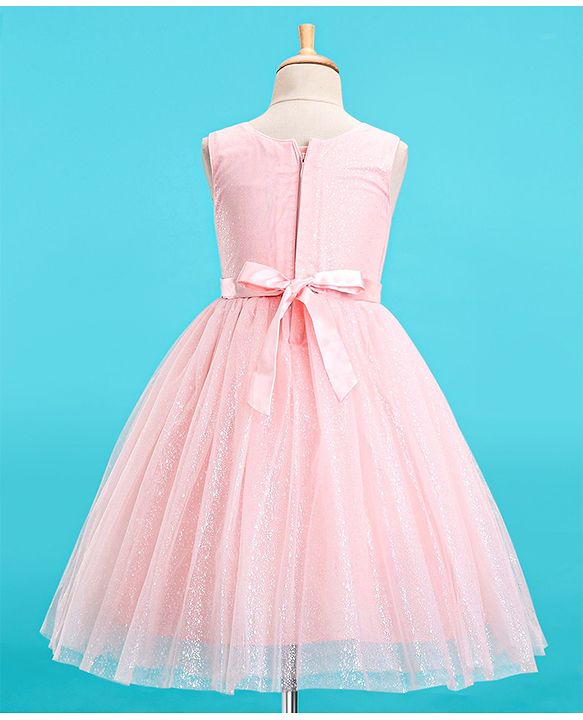 Babyhug Woven Sleeveless Glittery Party Frock - Blush Pink