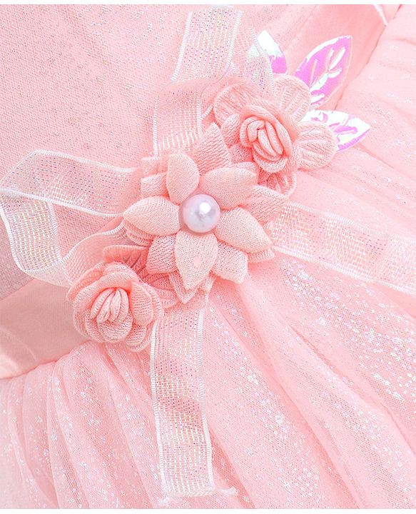 Babyhug Woven Sleeveless Glittery Party Frock - Blush Pink
