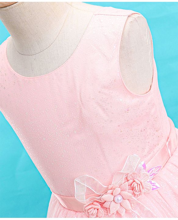 Babyhug Woven Sleeveless Glittery Party Frock - Blush Pink