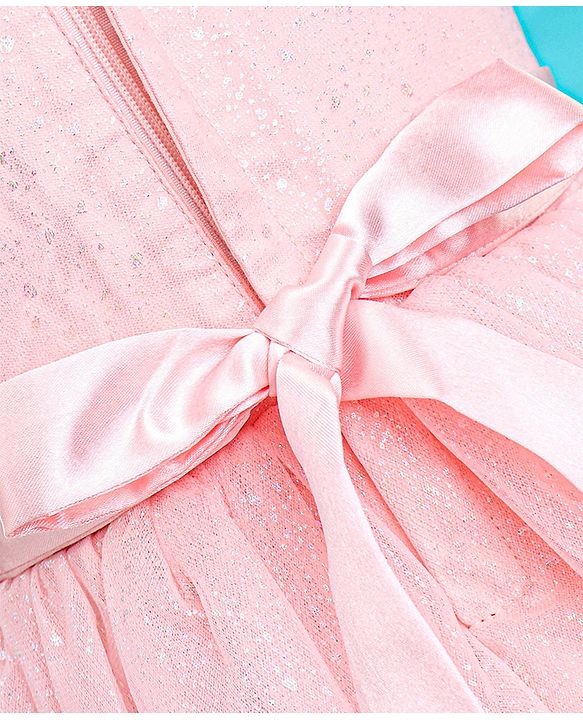 Babyhug Woven Sleeveless Glittery Party Frock - Blush Pink