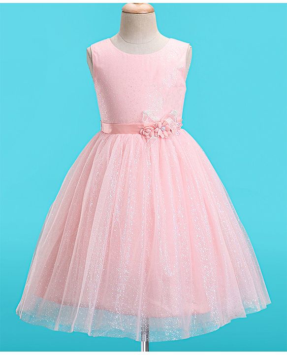 Babyhug Woven Sleeveless Glittery Party Frock - Blush Pink