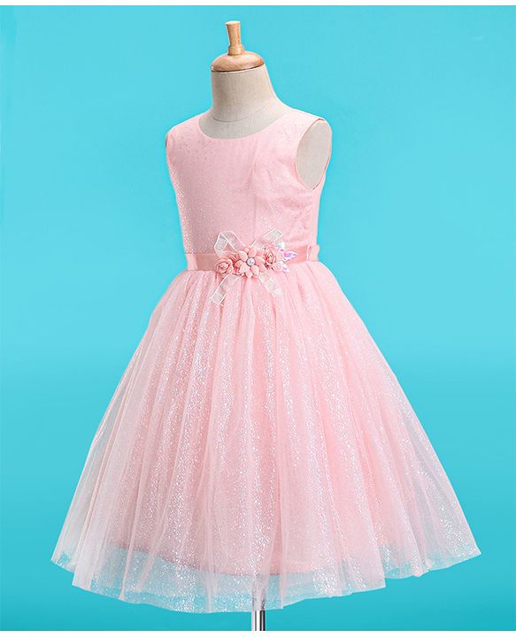 Babyhug Woven Sleeveless Glittery Party Frock - Blush Pink