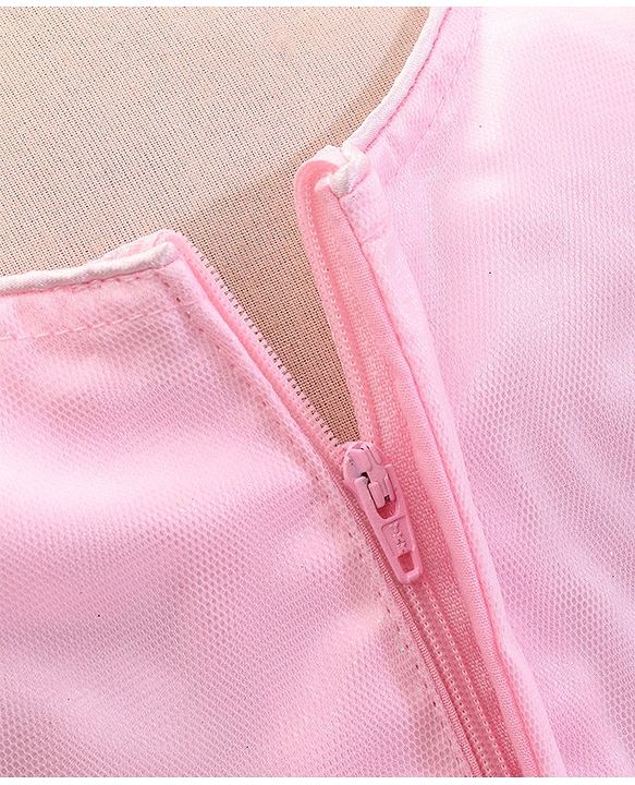 Babyhug Woven Sleeveless Sequined Party Dress with Bow Applique & Mesh Detailing - Pink