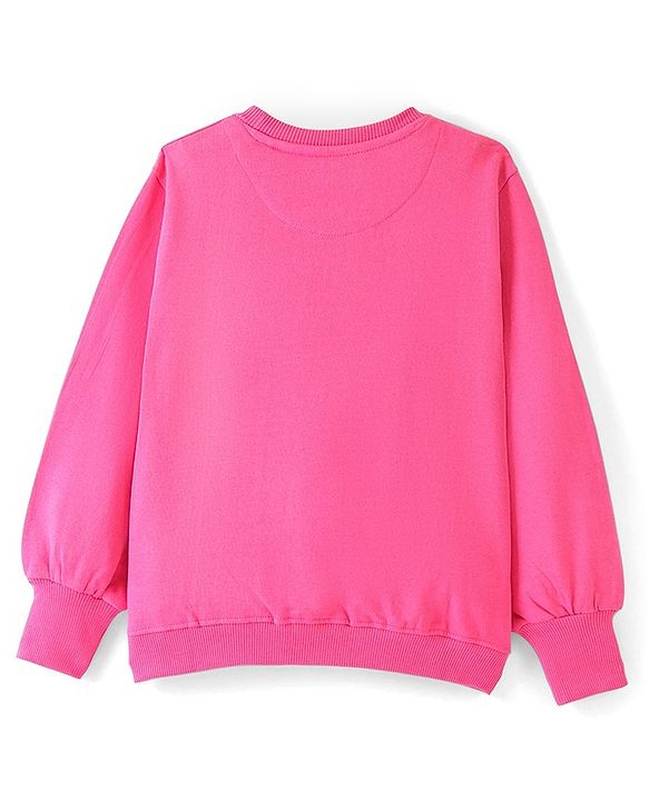 Pine Kids Full Sleeve Biowashed Sweatshirt Floral & Text Print - Pink