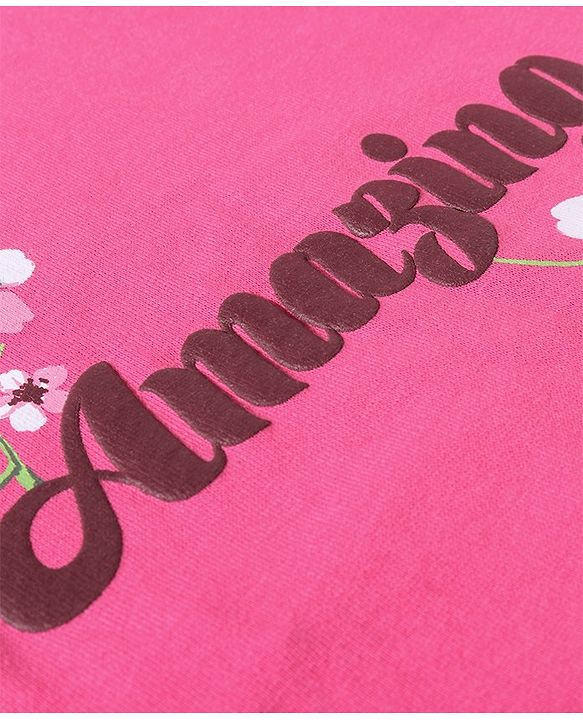 Pine Kids Full Sleeve Biowashed Sweatshirt Floral & Text Print - Pink