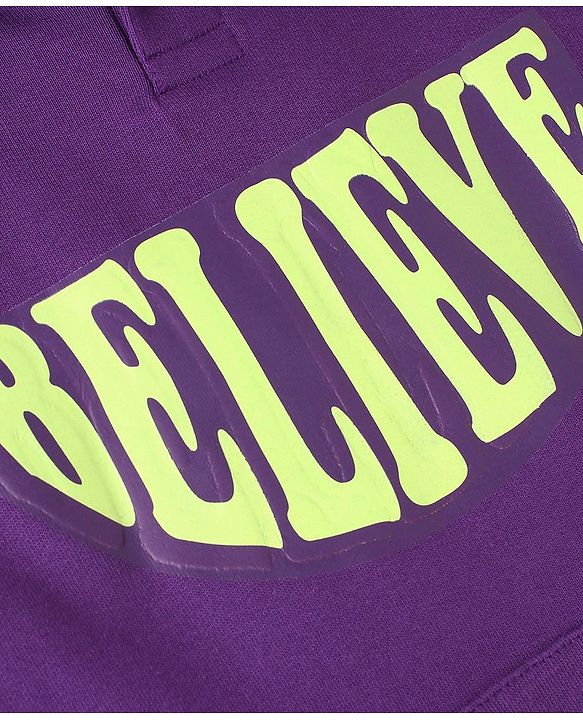Pine Kids Full Sleeves Believe Printed Hooded Sweatshirt - Purple