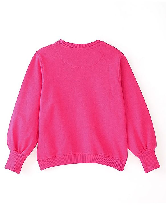 Pine Kids Full Sleeves Biowashed  Sweatshirt Sequined Bow Design - Fuschia