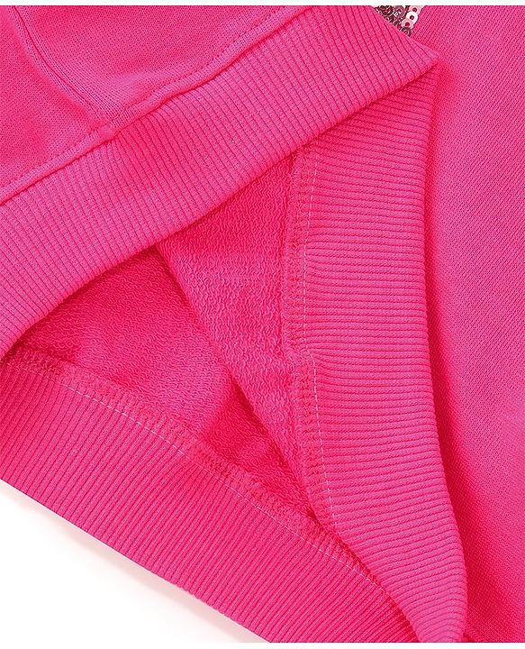 Pine Kids Full Sleeves Biowashed  Sweatshirt Sequined Bow Design - Fuschia