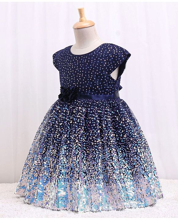Babyhug Half Sleeves Party Frock With Sequined Detailing - Navy Blue