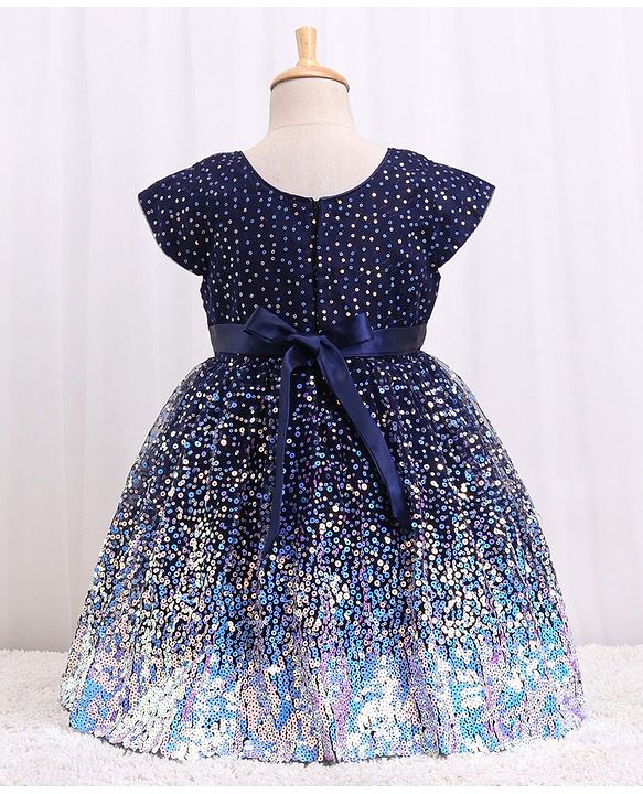 Babyhug Half Sleeves Party Frock With Sequined Detailing - Navy Blue