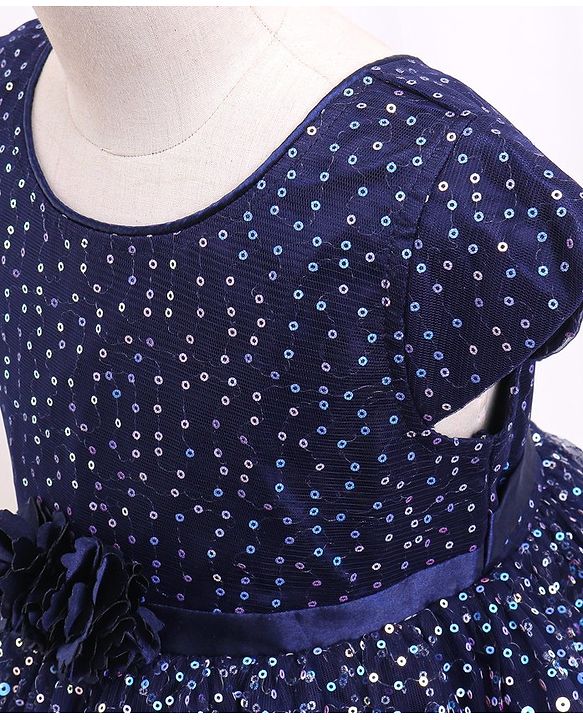 Babyhug Half Sleeves Party Frock With Sequined Detailing - Navy Blue