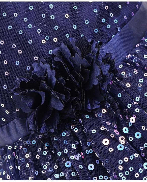 Babyhug Half Sleeves Party Frock With Sequined Detailing - Navy Blue